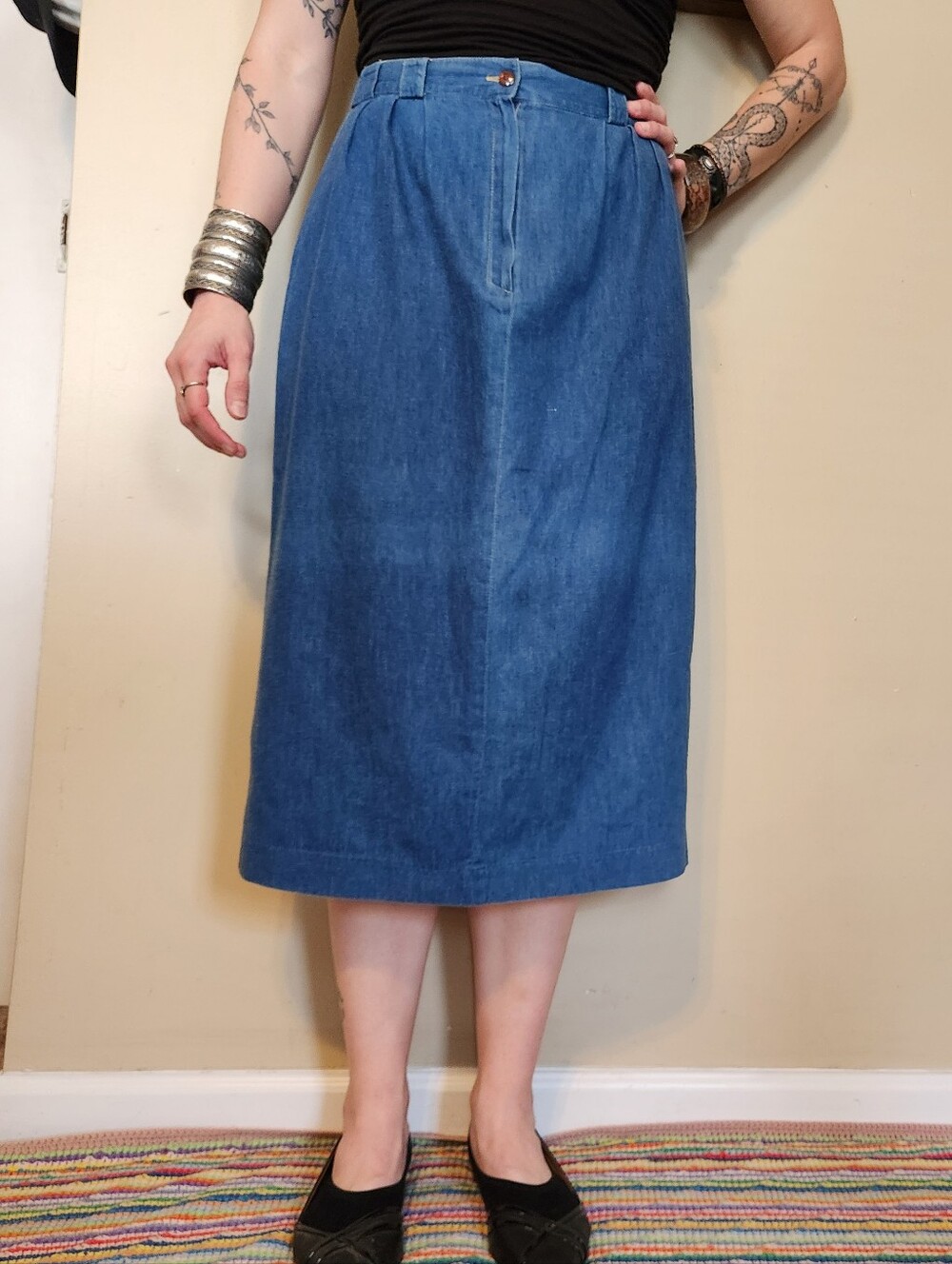 Vintage 1980s Prairie Reflections Denim Midi Skirt